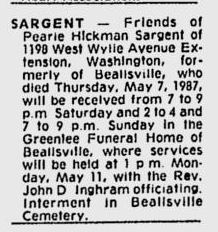 Pearl Hickman Sargent obit